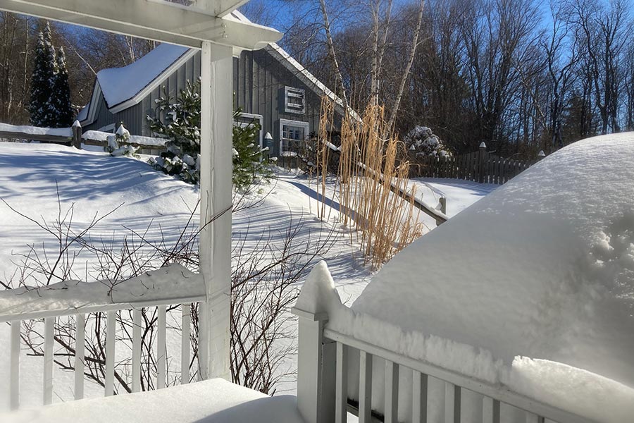 Dahlia room snow covered porch